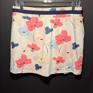 Pebble Beach Mini Skirt with Coral and Navy Floral Design